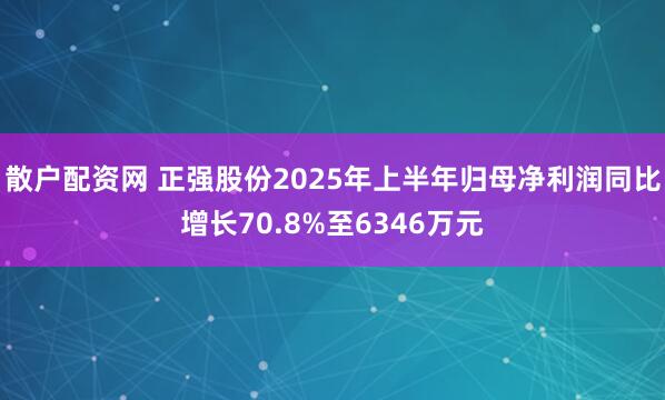 散户配资网 正强股份2025年上半年归母净利润同比增长70.8%至6346万元